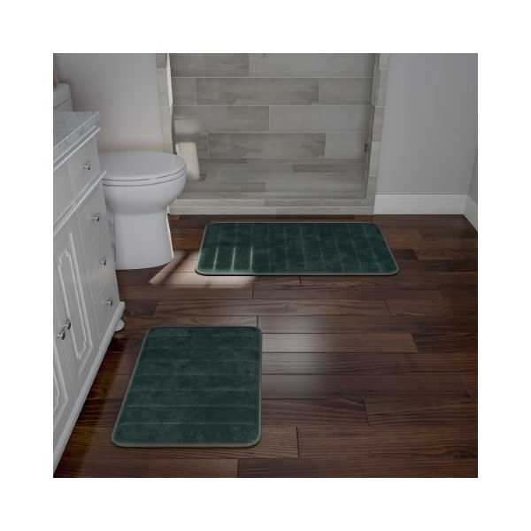 Hastings Home Set of 2 Bathroom Rug Set Memory Foam Mats Striped Microfiber, Non-Slip Absorbent Runner (Green) 847272MDY - main